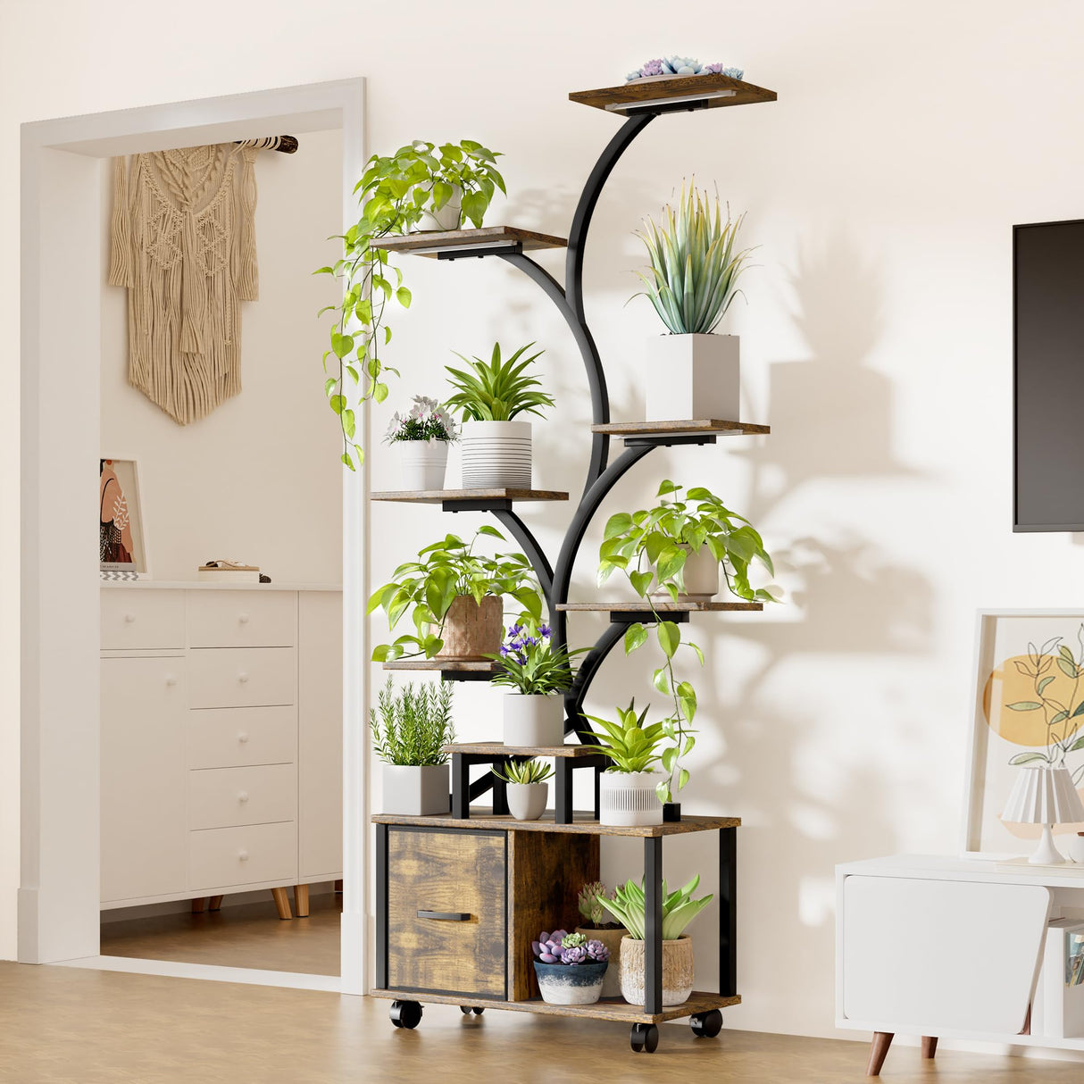 LumiGrow 9 – 9 Tier Rolling Plant Shelf with Grow Lights & Timer