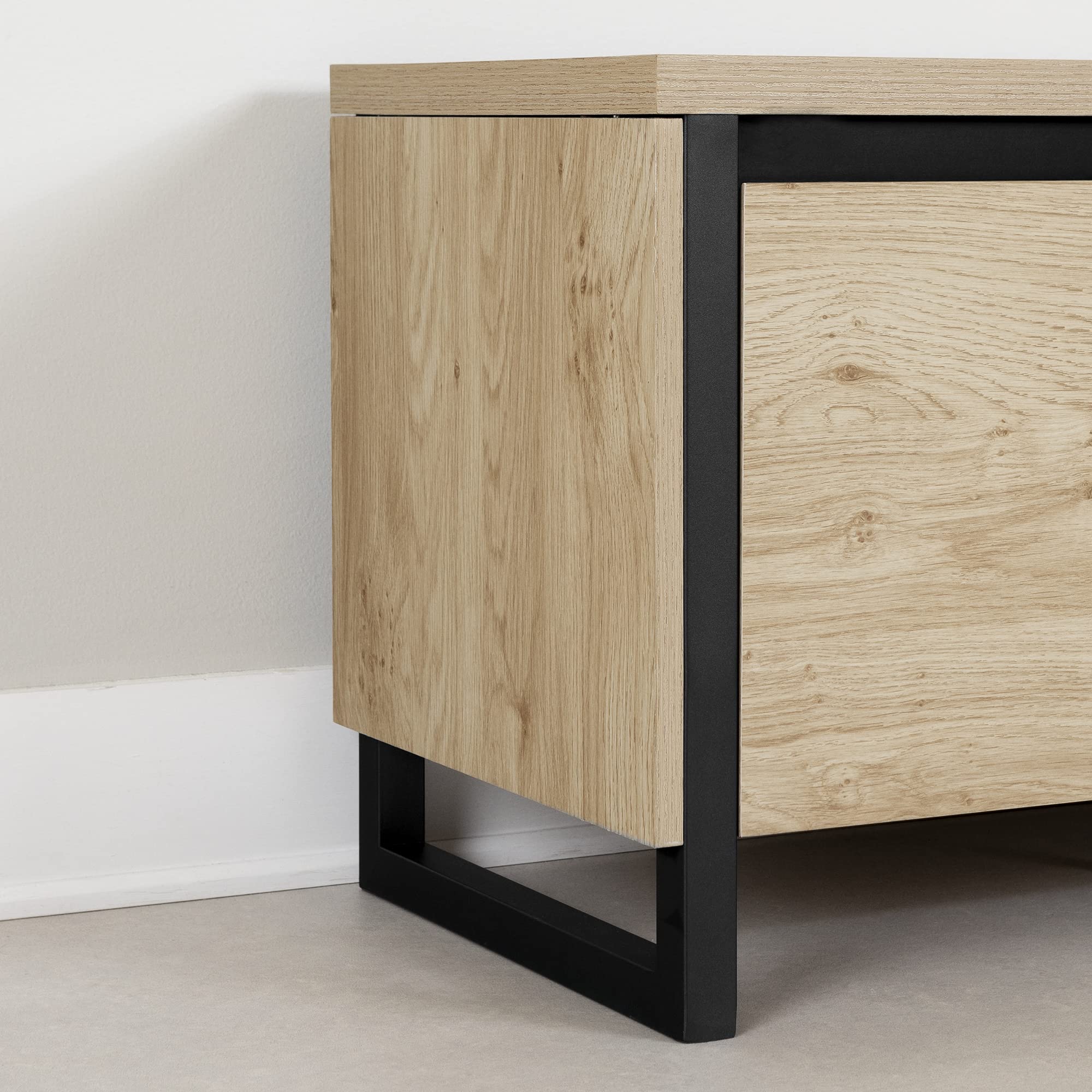 TV Stand with Doors and Drawer, 70", Natural Oak