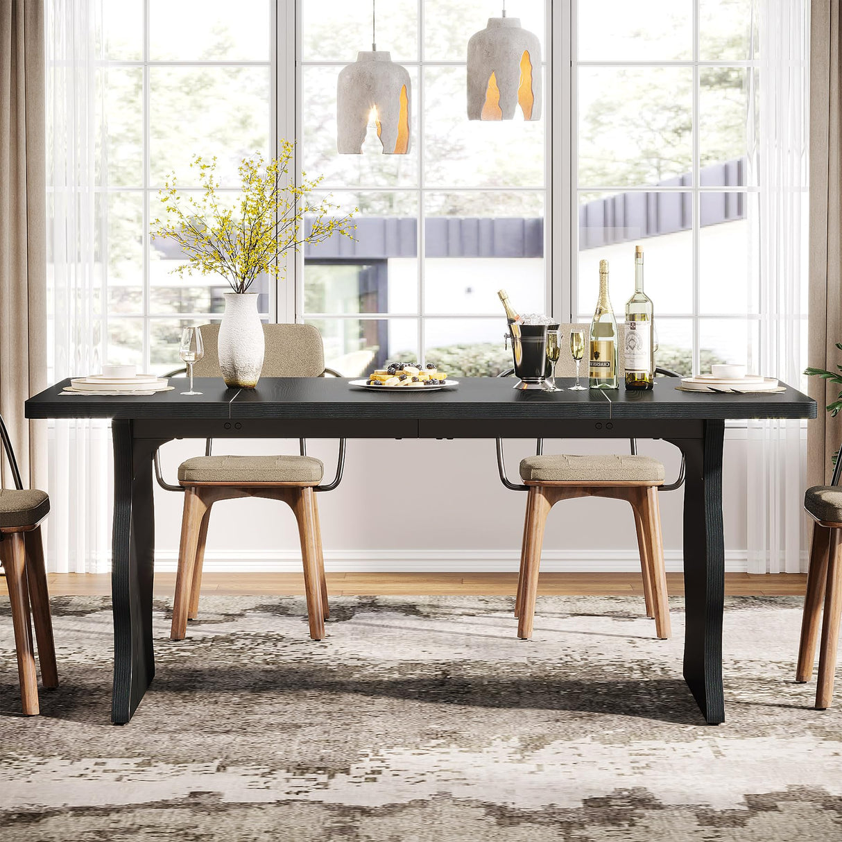 63-Inch Black Rectangular Dining Table for 4-6