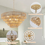 5-Tier Rattan Pendant Light 23.6" Boho Large Pendant Light,8 Lights Wicker Coastal