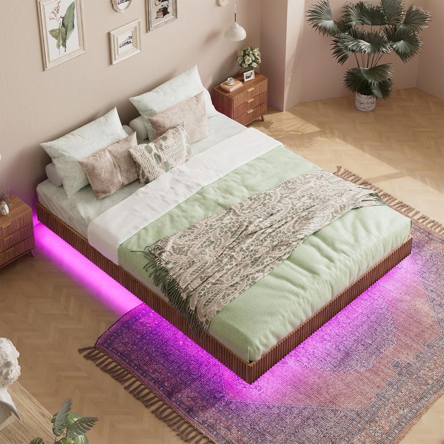 Full Floating Bed Frame with LED Lights
