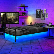 Twin Gaming Bed Frame with LED Lights & Rotating TV Mount