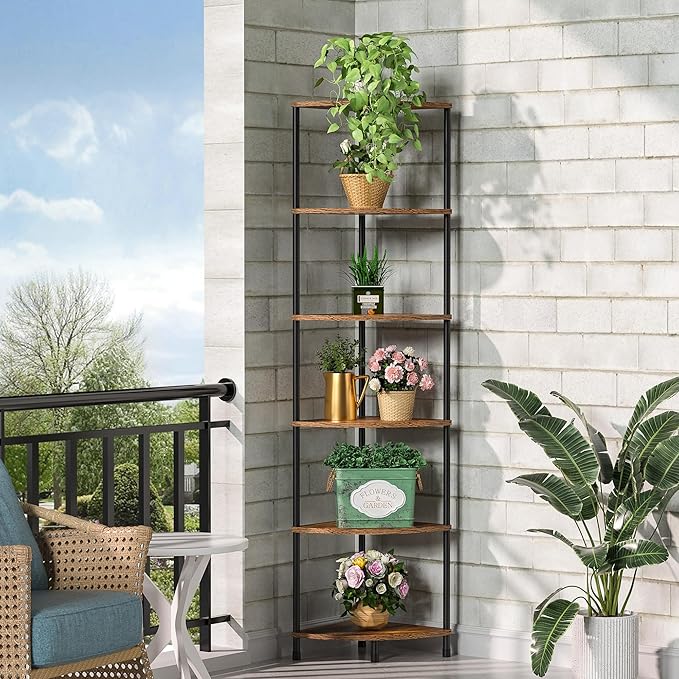 Corner Plant Stand Shelf, 5 Tier Tall Shelf Plant Stand for Indoor Plants, Rustic Brown