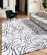 Modern Washable Area Rug 6x9 - Black & White Geometric Pattern