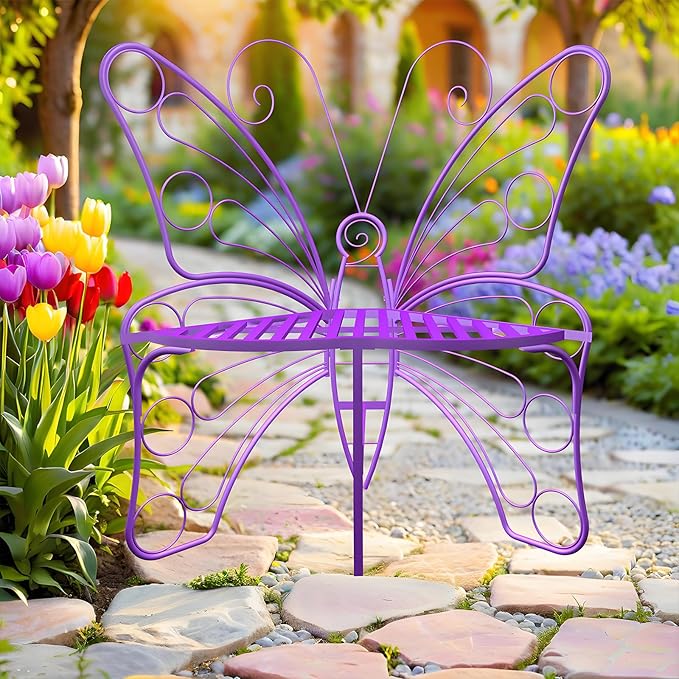 Butterfly Garden Bench, Double Seats Outdoor Bench, Black Patio Bench