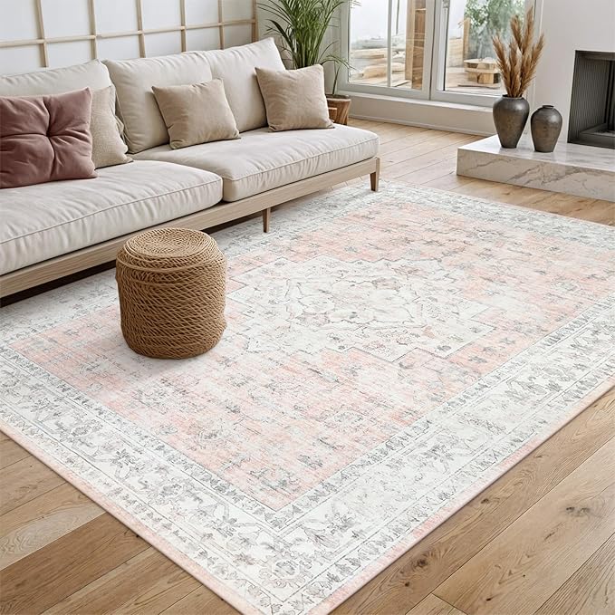 Machine Washable Rug 5x7 Sage Green Rugs for Living Room, Non Slip Vinatge Rug Boho