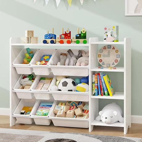 4-Tier Kids' Toy Storage Organizer Shelf - 100% Solid Wood,Children's Storage Cabinet