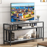 65'' TV Stand for TV up to 75 Inches, Entertainment Center with Open Storage Shelves, TV Media Console Table with Quadruple-Tube Support for Living Room, Bedroom - 65" Rustic Brown