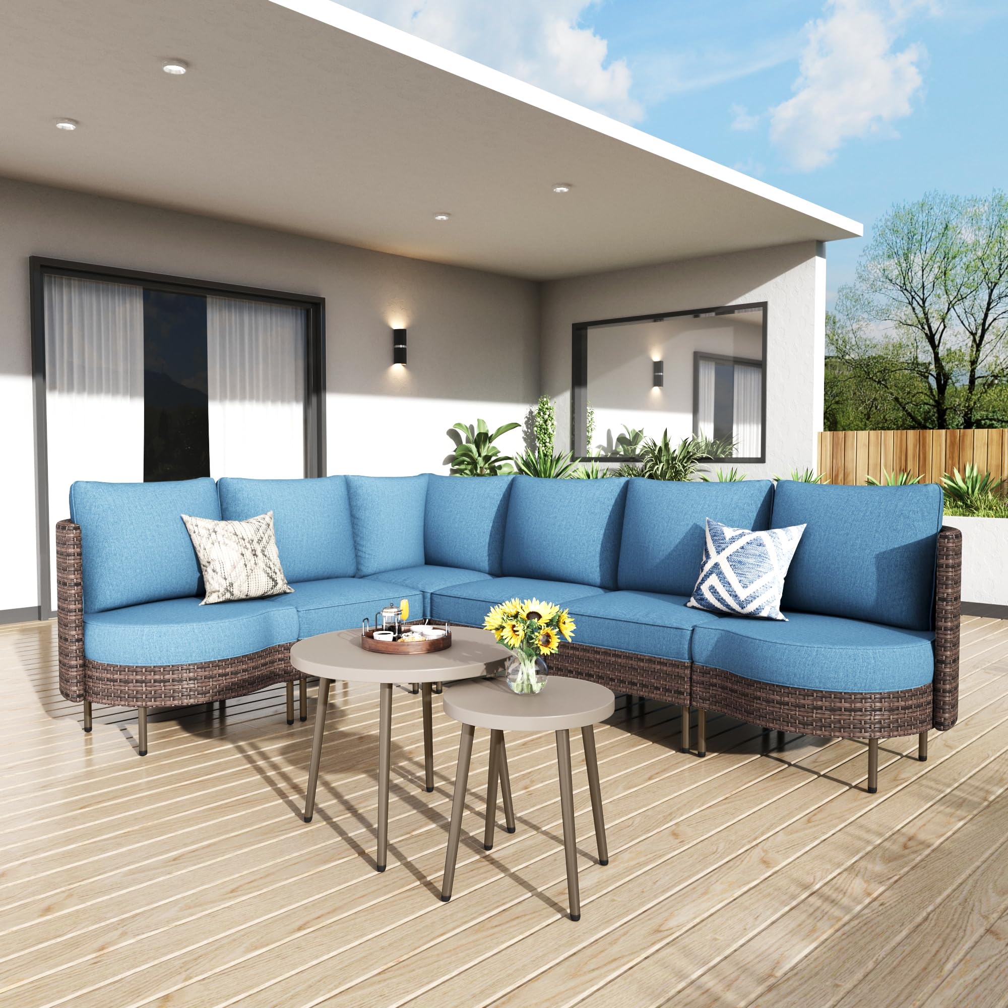 Outdoor Sectional Furniture Set, All-Weather Outdoor Wicker Sectional Sofa 6-Seats Patio