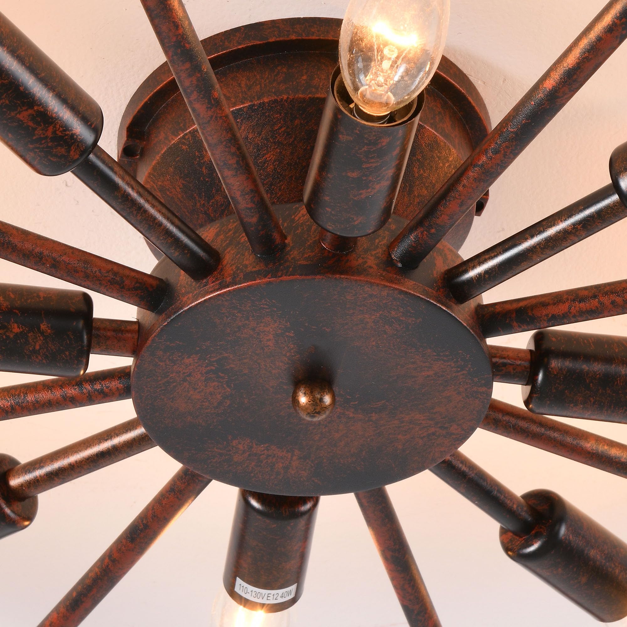 Farmhouse Ceiling Light - 26.8" Red Rust Metal Flush Mount Fixture (8-Light)