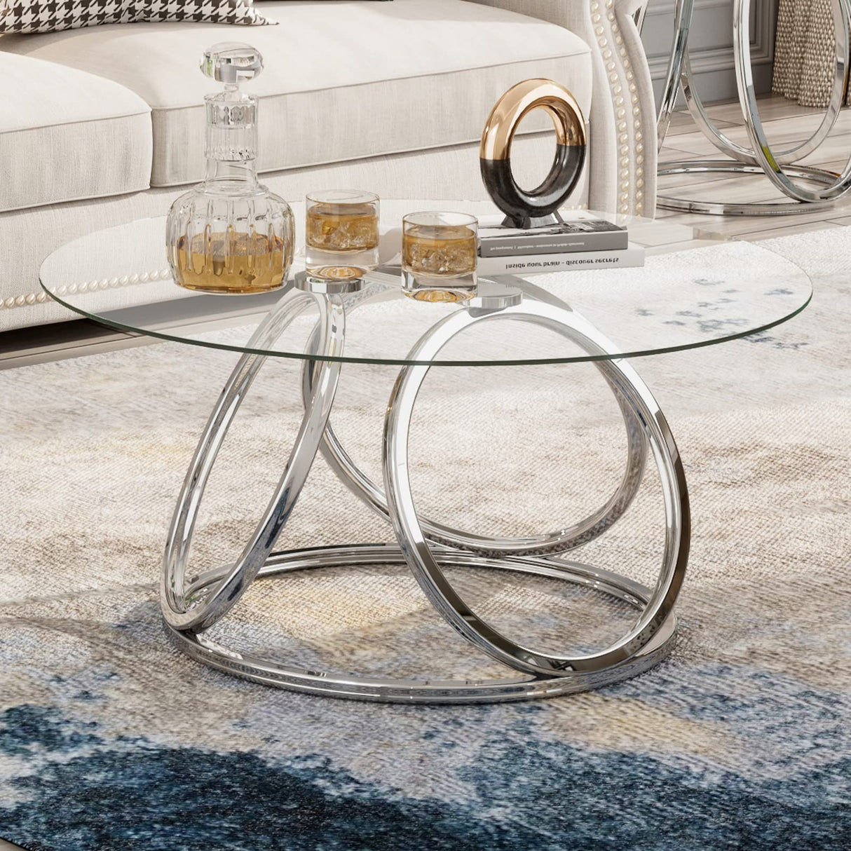 Round Coffee Table, Modern Silver Coffee Table Living Room Table