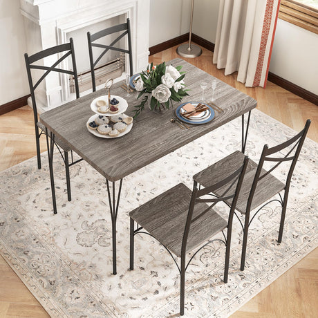 Tangkula Dining Table Set for 4, Modern Rectangular Dining Table & 4 Dining Chairs Set, Space-Saving Kitchen Dining Room Furniture Set, Dinette Set for Home Breakfast Nook