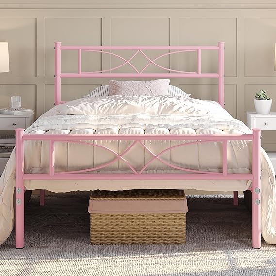 Metal Full Size Bed Frame, Platform Bed Frame, Mattress Foundation with Curved Design Headboard & Footboard,