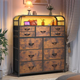 Dresser for Bedroom with 11 Drawers with Charging Station Fabric Chest of Drawers