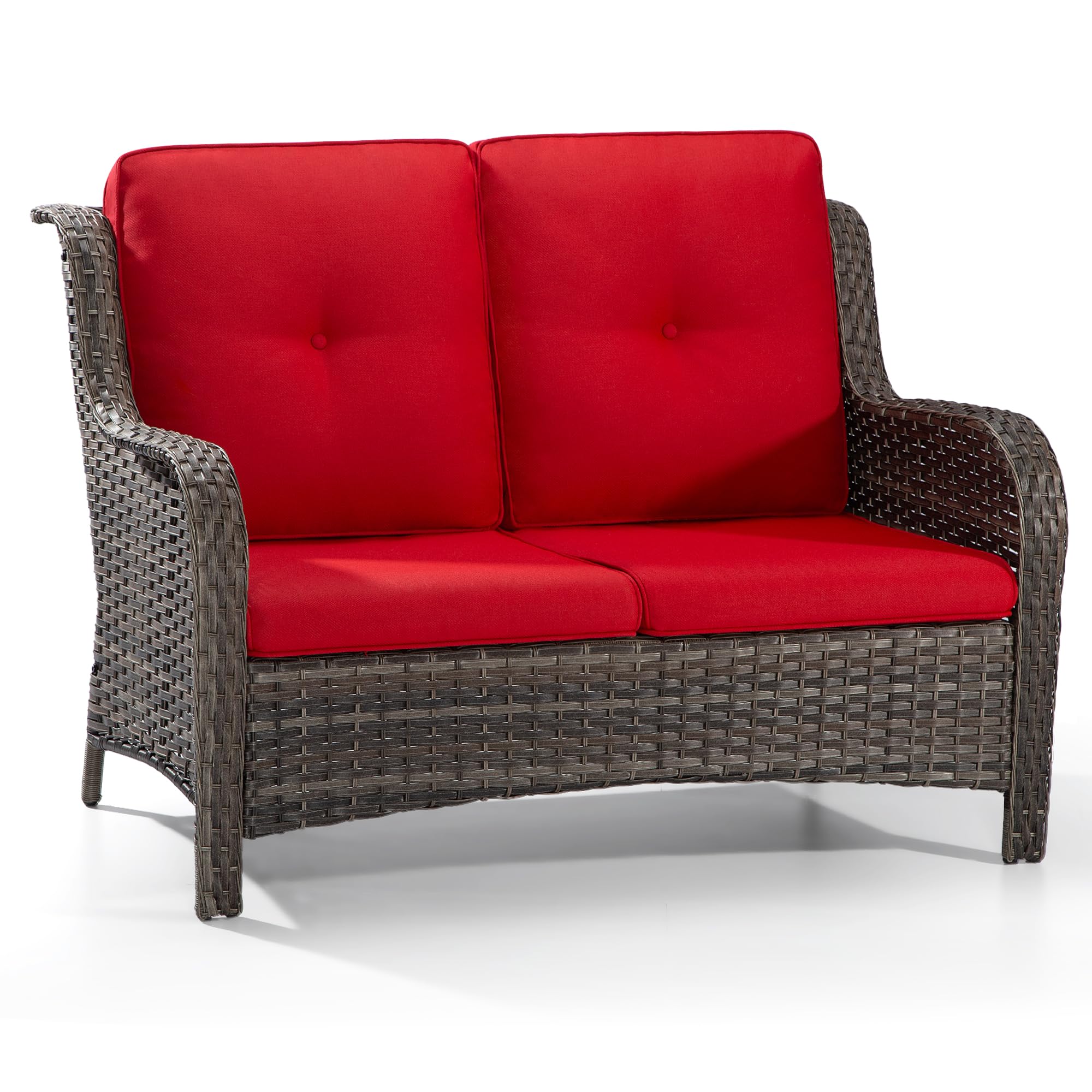Patio Sofa Wicker 2-Seat Outdoor Couch with Deep Seating, High Back