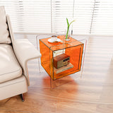 KSacry Acrylic Nightstand Orange Acrylic Side Table Night Stands for Bedrooms Acrylic Bedside Table with Open Storage Shelf