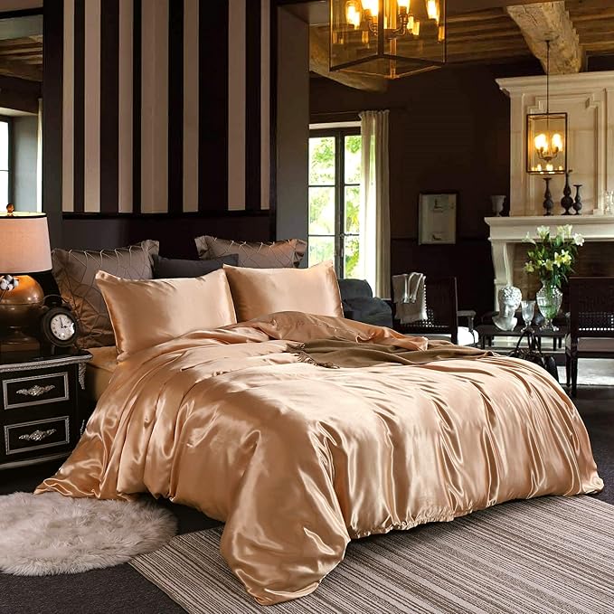 Hotel Pink Duvet Cover King Silk Like Satin Bedding Set