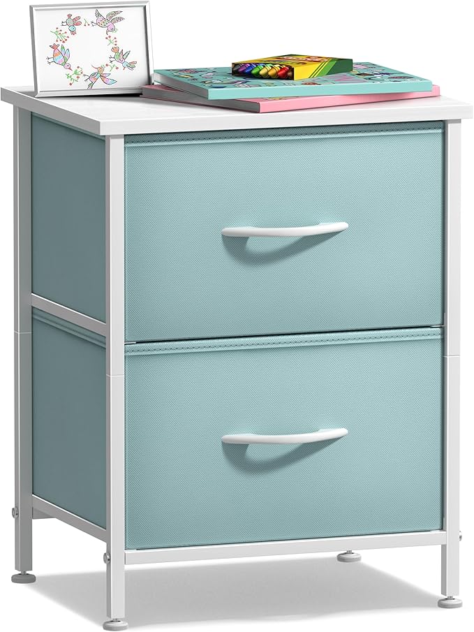 Nightstand with 2 Drawers - Kids Bedside Furniture End Table Night Stand - Steel Frame