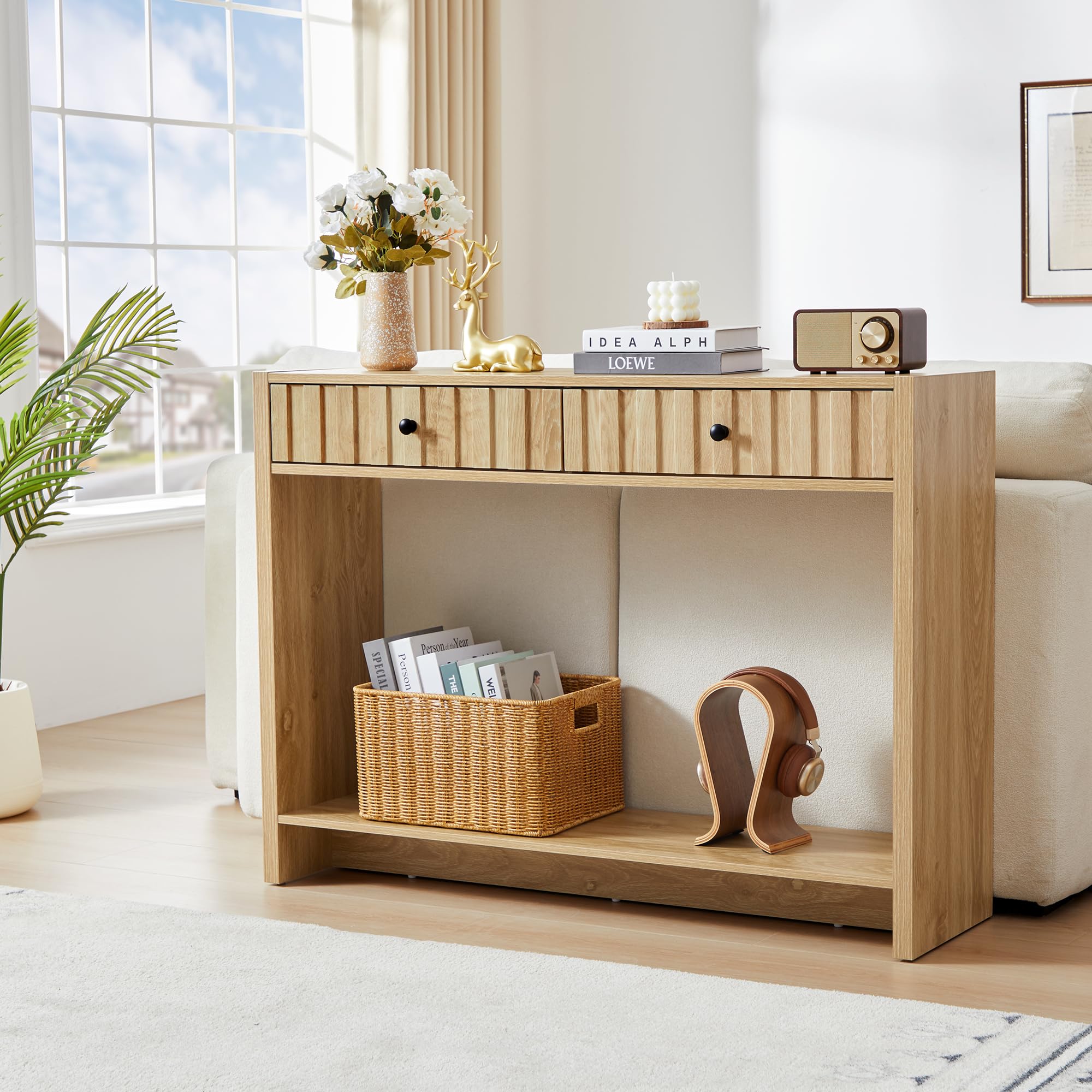 Entryway Console Table with Fluted Drawers - 43" Mid Century Sofa Table