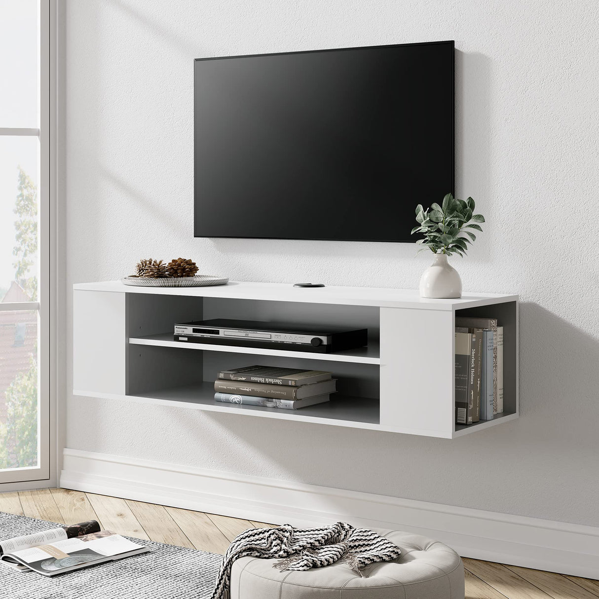 White Floating Entertainment Center for Wall