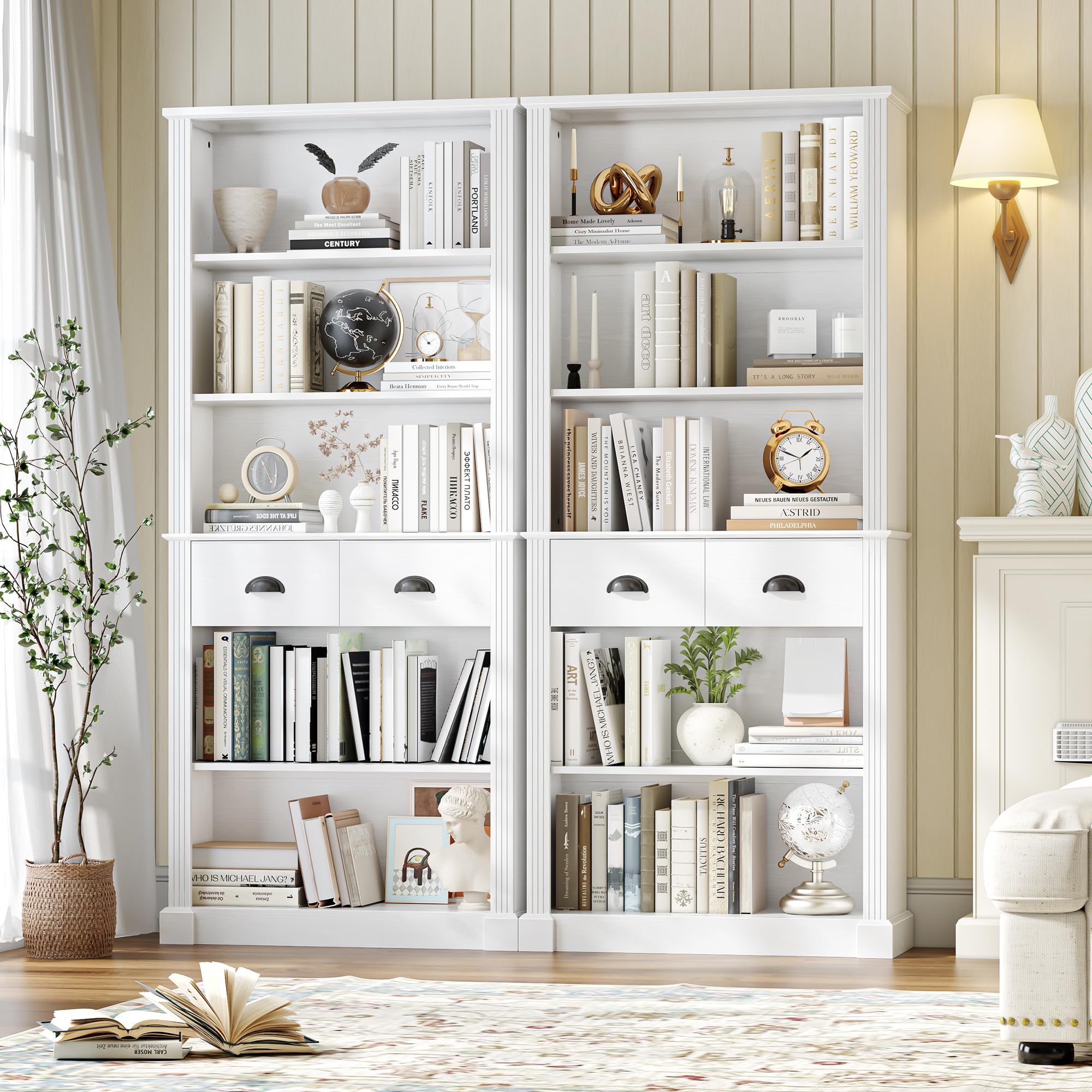 5-Tier Bookcase, Book Shelf with 2 Drawers, Tall Bookcase with Shelves