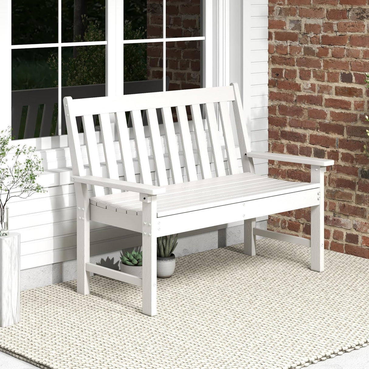 2-Person Outdoor Garden Park Bench, All-Weather HDPE Patio Loveseat Chair