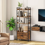 4-Tier Bookshelf with Doors, Industrial Wooden Bookcase with Storage, 23.6"L x 9.4"W x 60.6"H