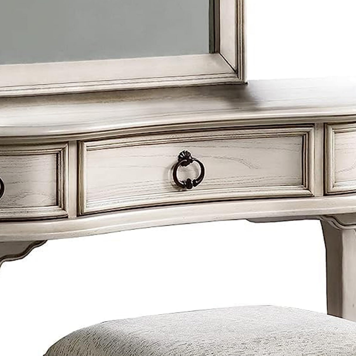 60 Inch Vanity Desk Set with Stool and Mirror, Solid Wood, White and Gray