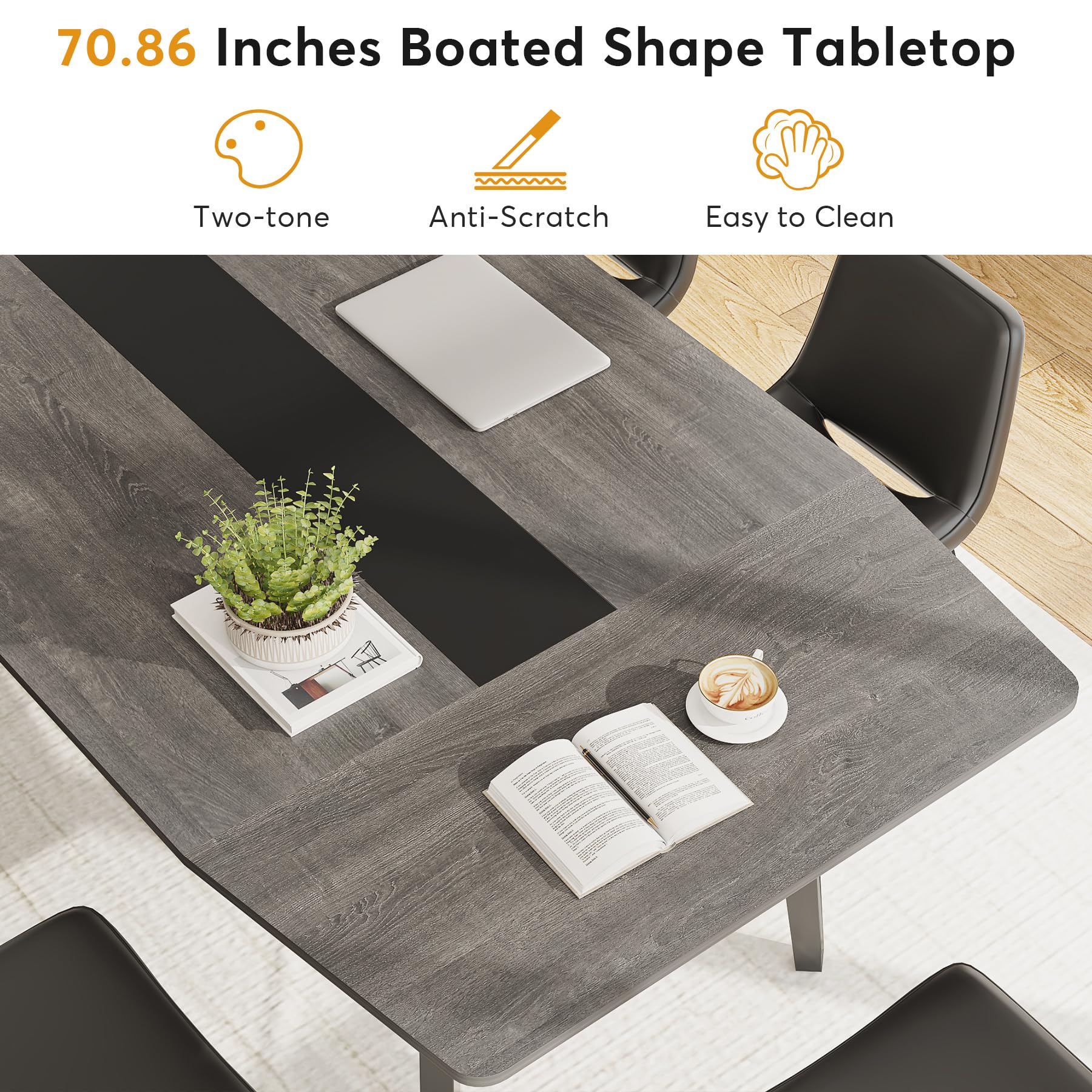 6FT Conference Table, 70.86L x 35.43W x 29.52H Inches Boat Shaped Meeting Table