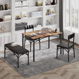 Kitchen Table Set for 4-6, 43" Home Kitchen Table with 2 Chairs and Bench, PU Backrest
