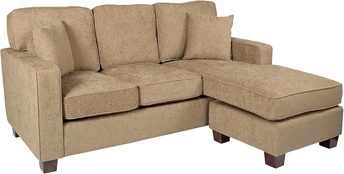 Furnishings Russell 3 Seater Sofa with 2 Pillows and Coffee Finished Legs, Ivory