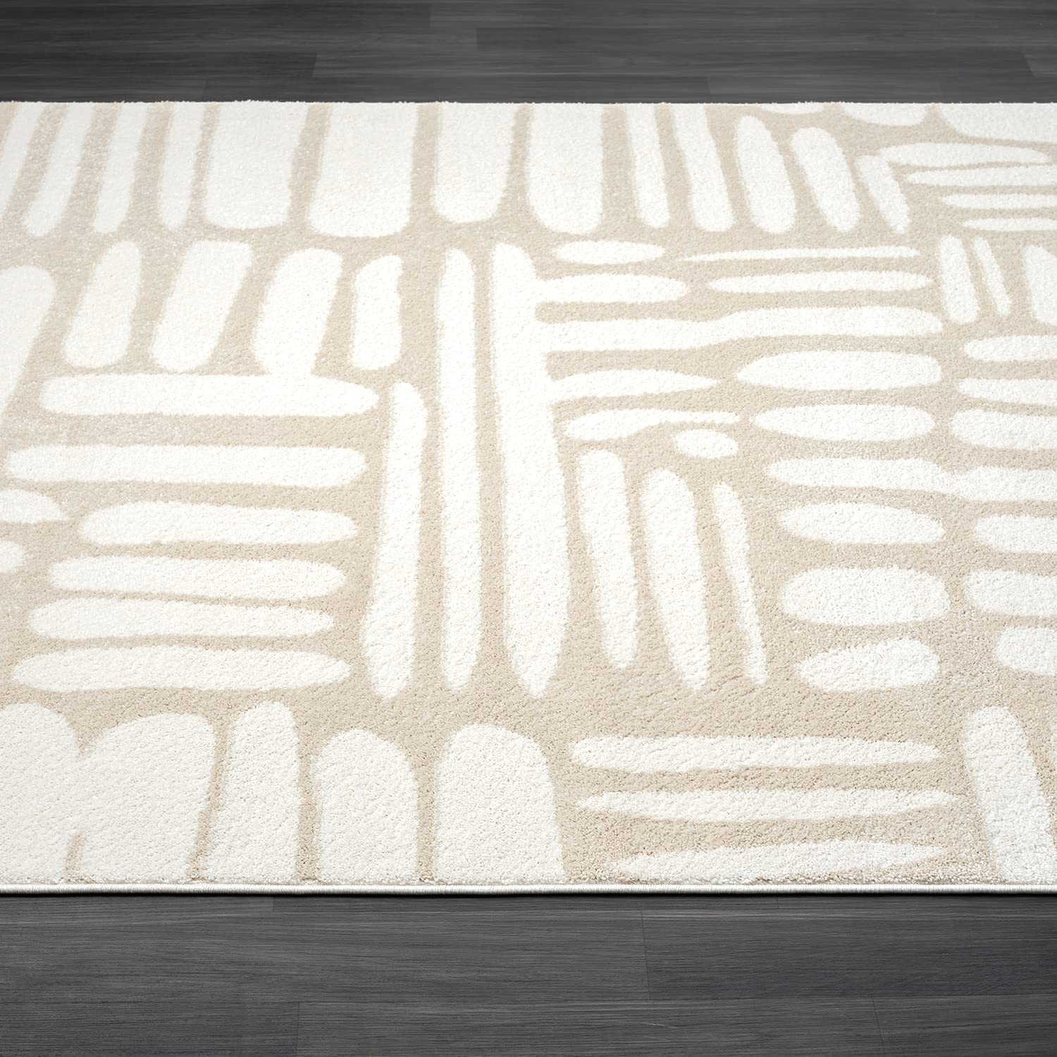 Abani Nuevo Collection Area Rug - Neutral Beige/Cream Abstract Design - 6'x9' - Easy to Clean - Durable for Kids & Pets - Non-Shedding - Medium Pile - Soft Feel - for Living Room, Bedroom & Office
