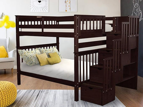 Stairway Bunk Beds Full over Full with 4 Drawers in the Steps, White