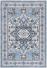 SAFAVIEH Charleston Collection Area Rug - 8' x 10', Blue & Grey, Oriental Medallion Design, Non-Shedding & Easy Care, Ideal for High Traffic Areas in Living Room, Bedroom (CHL431M)