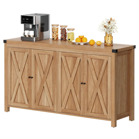 Farmhouse Sideboard Buffet Cabinet with Storage with 4 Doors, 55'' Large Kitchen Storage Cabinet,