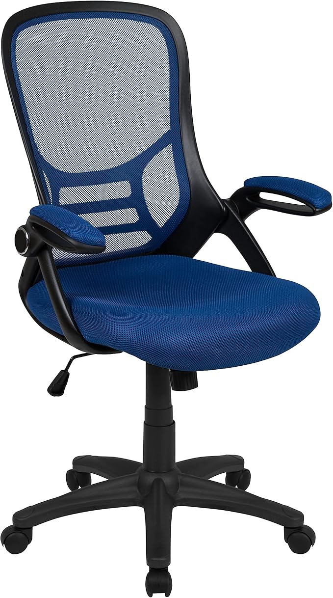 Flash Furniture Porter High-Back Swivel Office Chair with Adjustable Lumbar Support and Height, Ergonomic Mesh Desk Chair with Flip-Up Armrests, White