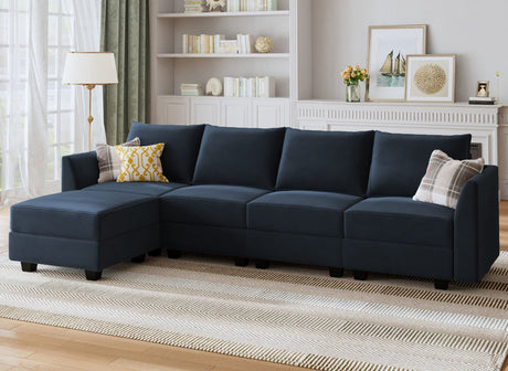 Modular Sectional Sofa Velvet L Shaped Couch with Storage Ottoman Convertible