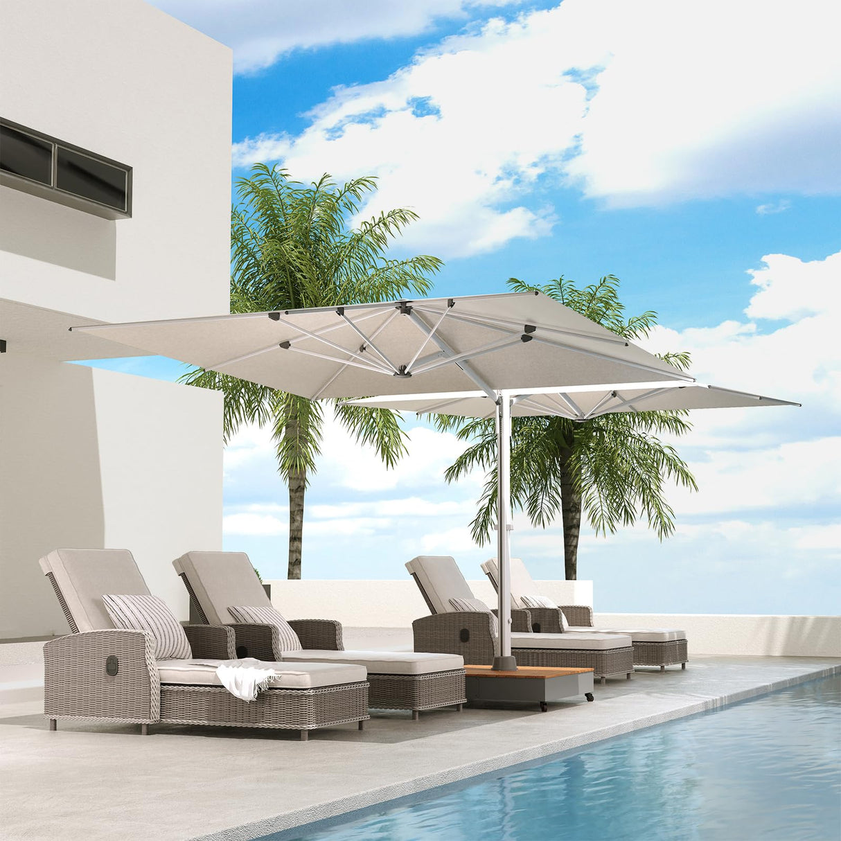 Large Patio Umbrella with Base, Double-Sided Outdoor Cantilever Aluminum Umbrella