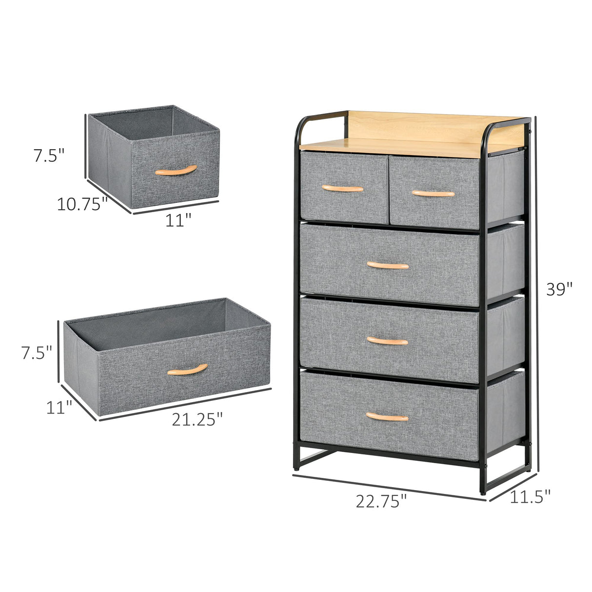 5-Drawer Fabric Dresser Tower, 4-Tier Storage Organizer with Steel Frame for Hallway,