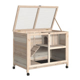 Indoor Rabbit Hutch with Wheels, Desk and Side Table Sized, Wood Rabbit Cage