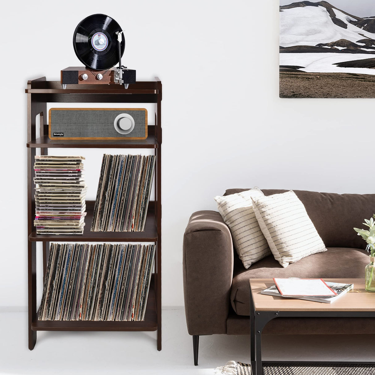 Record Player Stand, 4 Tier Wooden Turntable Stand