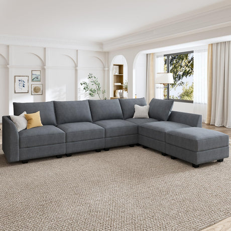 Modular Sectional Couch, Covertible L Shaped Couch with Storage Ottoman, 6 Seats