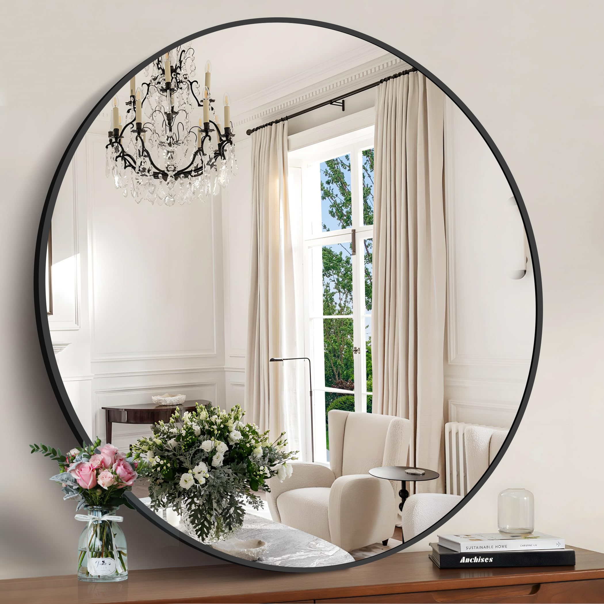 Black Round Mirror, Round Bathroom Mirror , Round Mirror