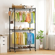 Heavy Duty Metal Clothes Rack with Lockable Wheels, 3-Tier Adjustable Garment Clothing Rack for Hanging Clothes