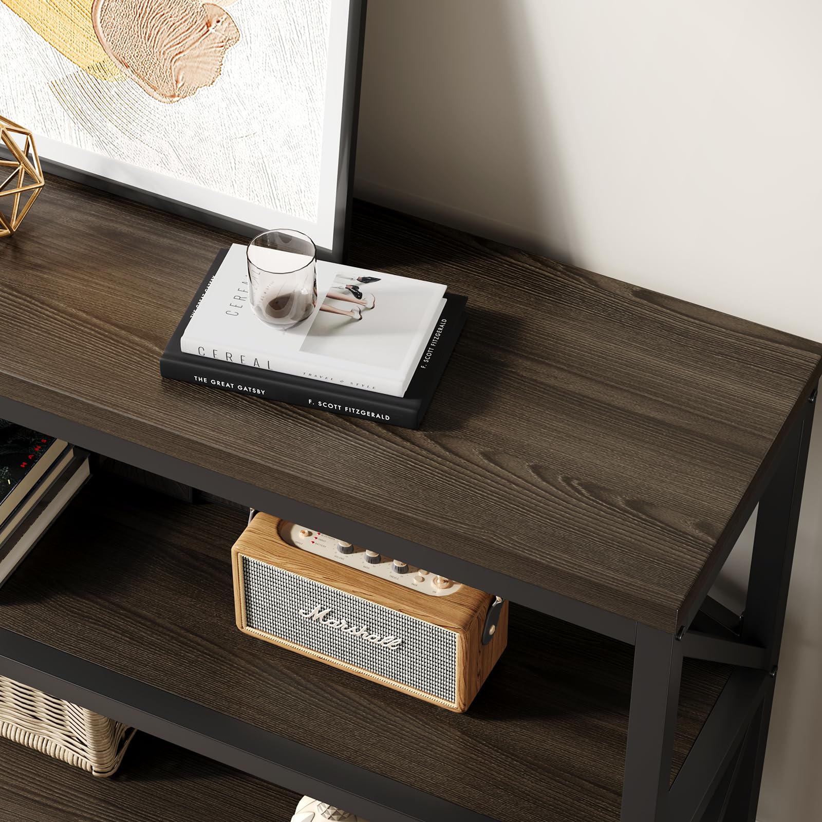 70.8" Industrial Console Table with 3-Tier Storage Shelf