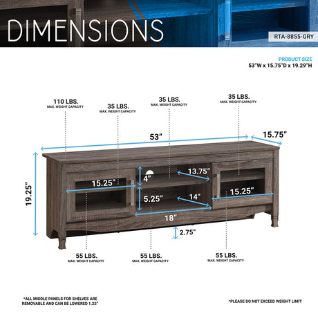 Storage & Glass Display Cabinets, Driftwood TV Stand for Living Room or Bedroom with Cable Management, Fits Screens up to 65 Inches When Measured Diagonally, Grey