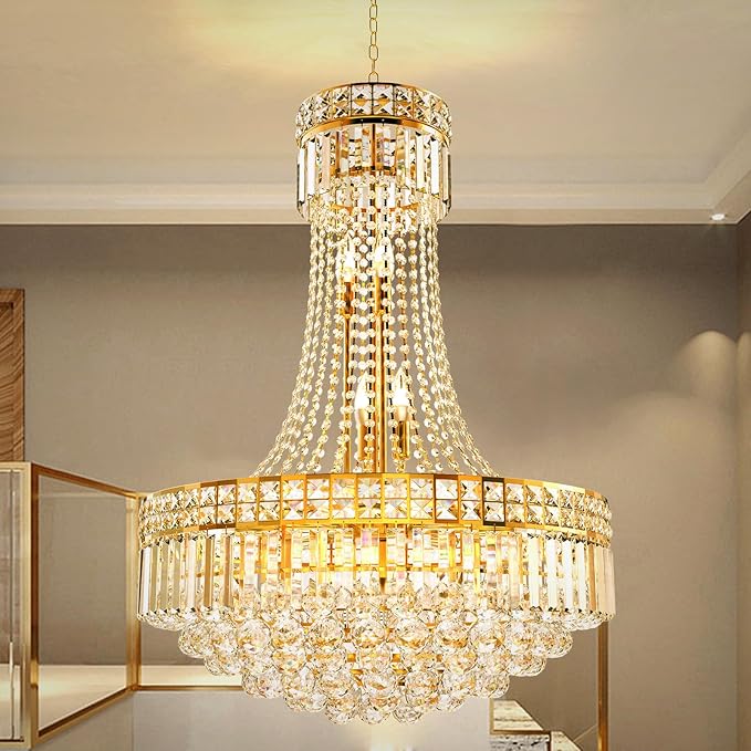 Luxury Crystal Chandelier Gold Empire Hanging Chandelier 13-Lights Crystal Ceiling