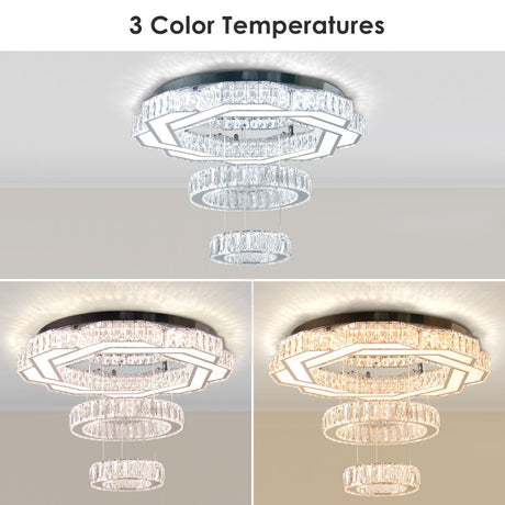 22.5" Crystal Chandeliers Living Room Modern Crystal Ceiling Light LED Ring Round Pendant