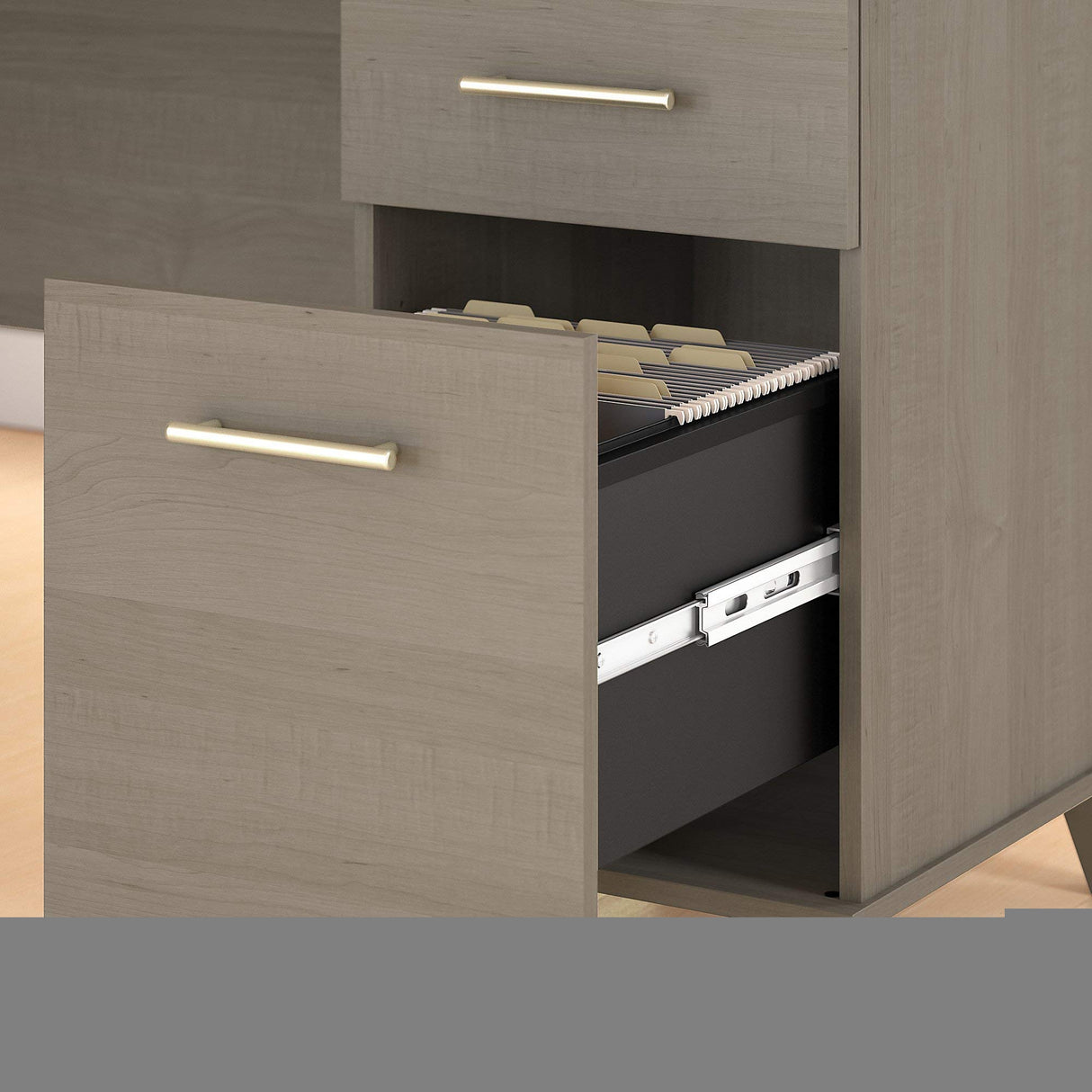 Somerset 60W Office Desk with Lateral File Cabinet and 5 Shelf Bookcase in Ash Gray