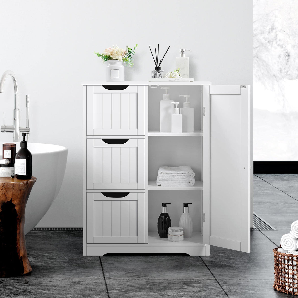 Bathroom Floor Storage Cabinet, Bathroom Freestanding Cabinet with 3 Large Drawers